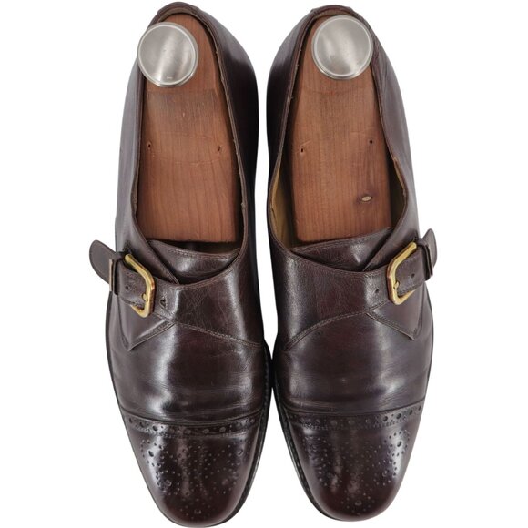 Bruno Magli Italy Mens 12M Brown Dress Shoes Leather Monk Strap Loafers Vintage - Picture 10 of 13
